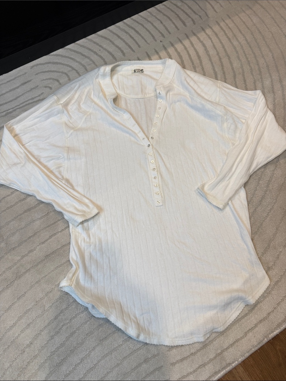Free People Ivory Ribbed Henley Long Sleeve Top